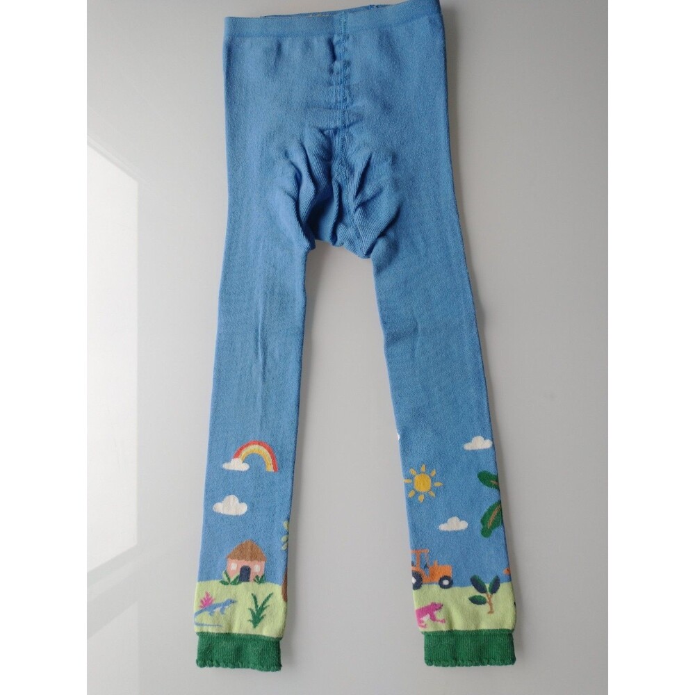 Frugi ORGANIC Knit Leggings 4-6 Years Blue Rainbow Tractor Lizzard Frog Sun